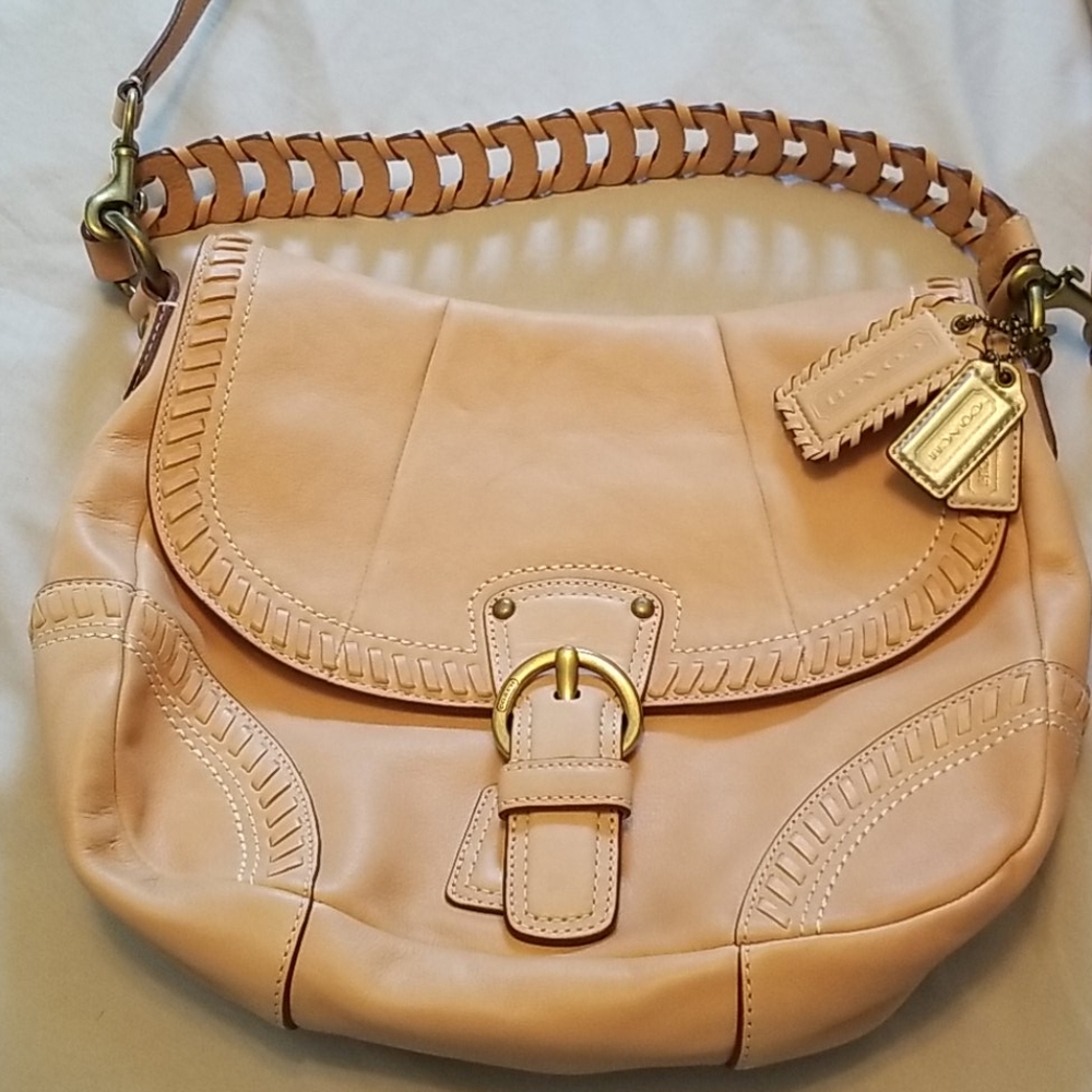 Coach Poppy Tan Leather Whipstitch Hobo